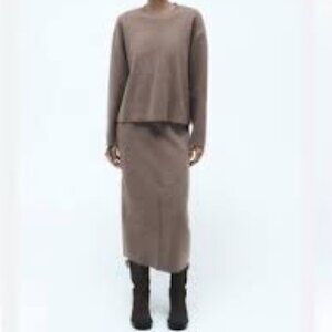 Zara crew neck long sleeve/ midi Skirt Set Sz S
